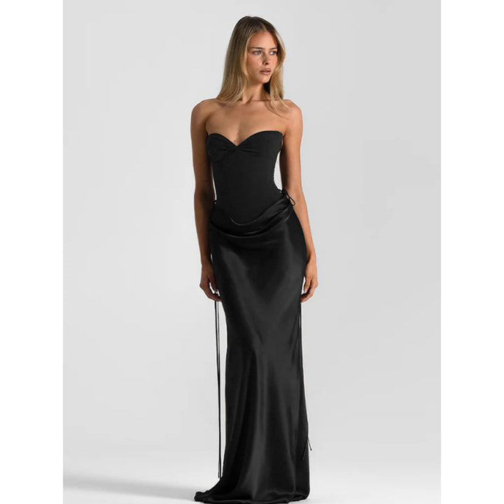 Damer Elegant Off-Shoulder Maxikjole med raffinert Draperingsdesign og smal Snitt Skjora