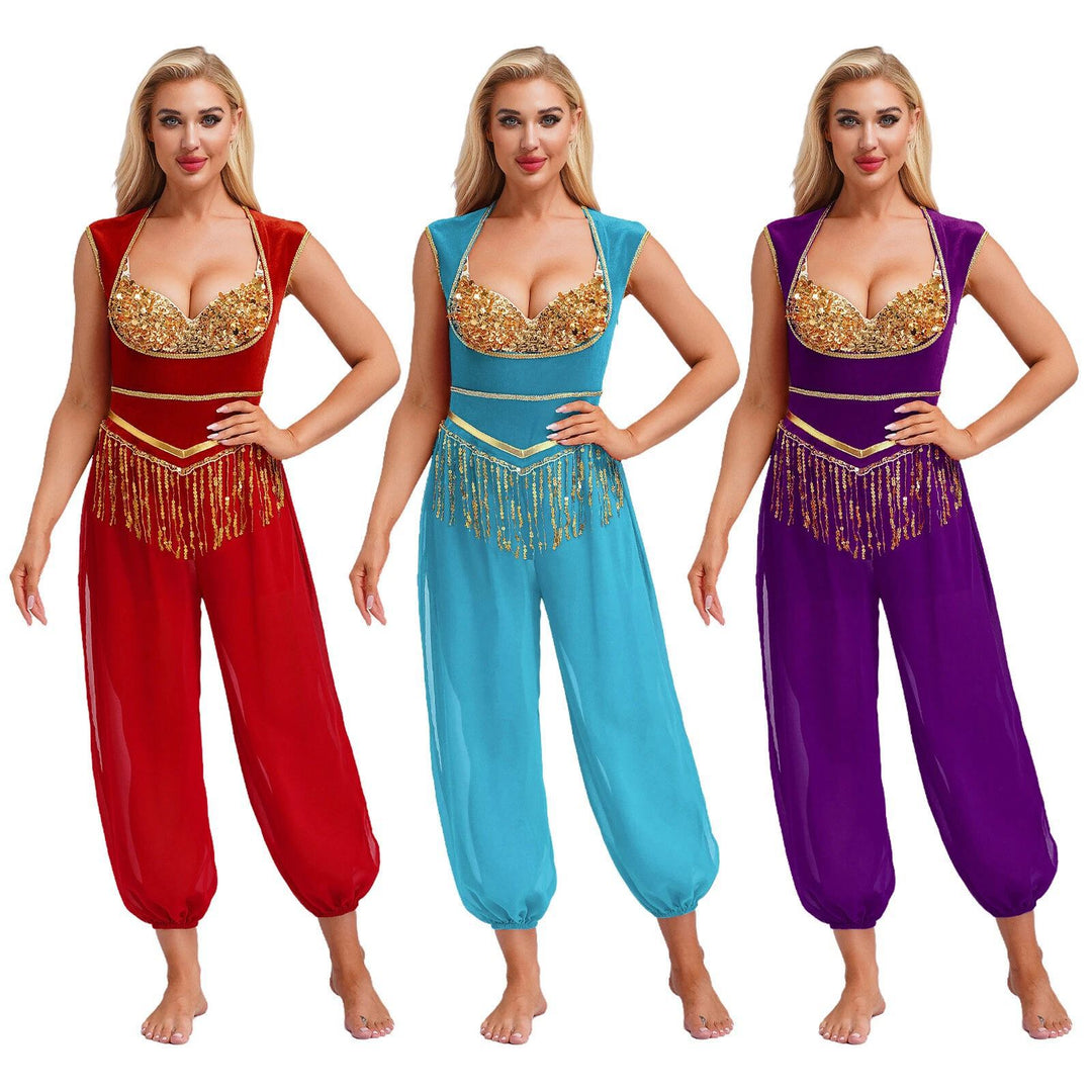Dame kostyme jumpsuit med glitrende overdel og avslappede bukser Skjora