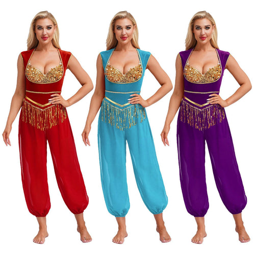 Dame kostyme jumpsuit med glitrende overdel og avslappede bukser Skjora