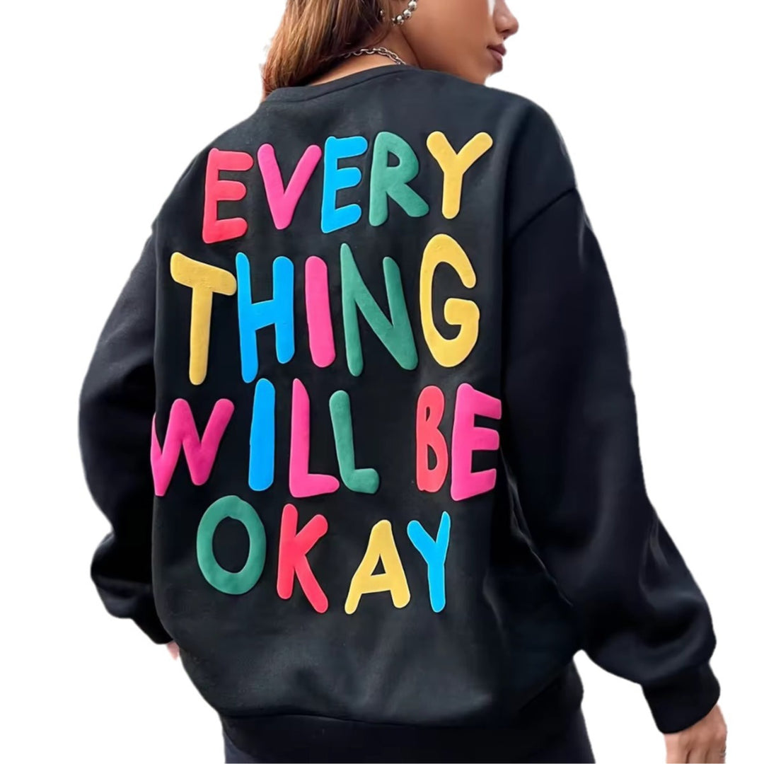 Dame sweatshirt med fargerik skrift Skjora