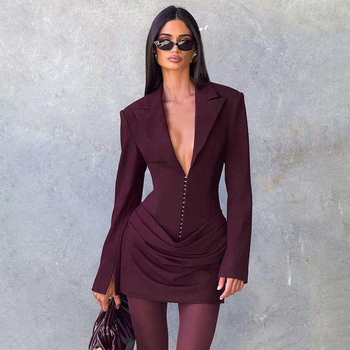 Dame Blazer-Minikjole med dyp V-hals og elegant silhuett Skjora