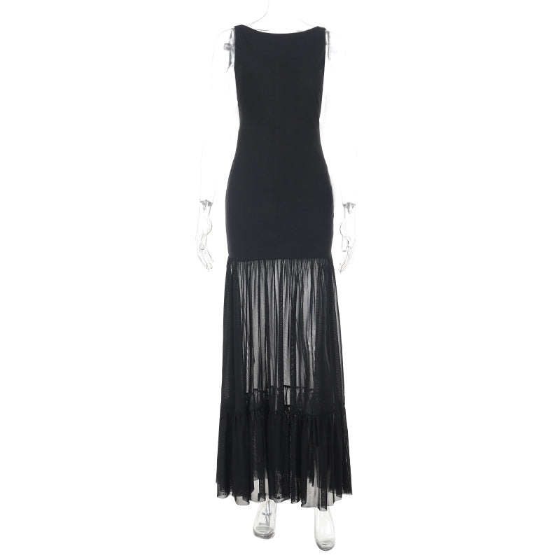 Damer Elegant Maxikjole med transparente innsatser og volangdetaljer Skjora