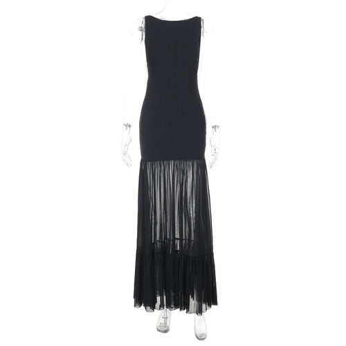 Damer Elegant Maxikjole med transparente innsatser og volangdetaljer Skjora