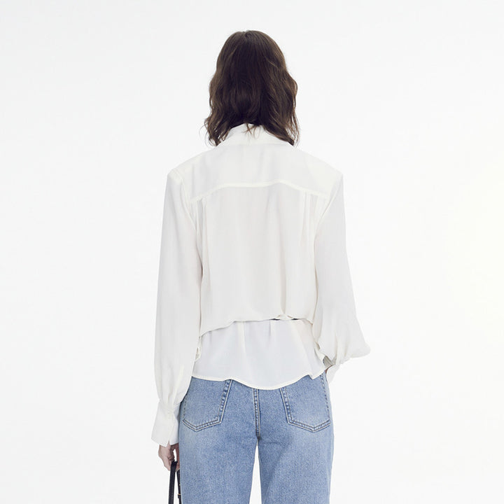 Dame elegant bluse med sløyfe og moderne detaljer Skjora