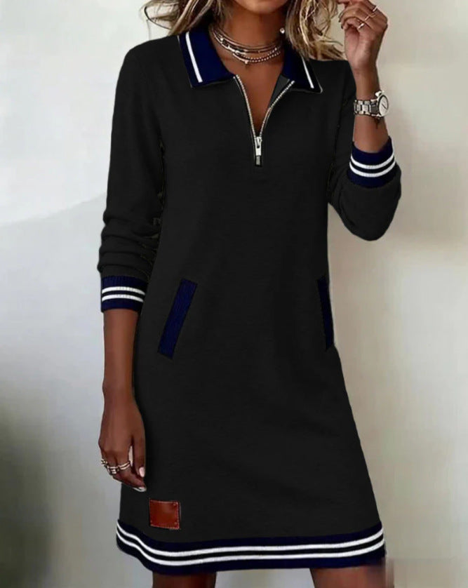 Women's polo dress in a sporty look with decorative zipper and side pockets Skjora