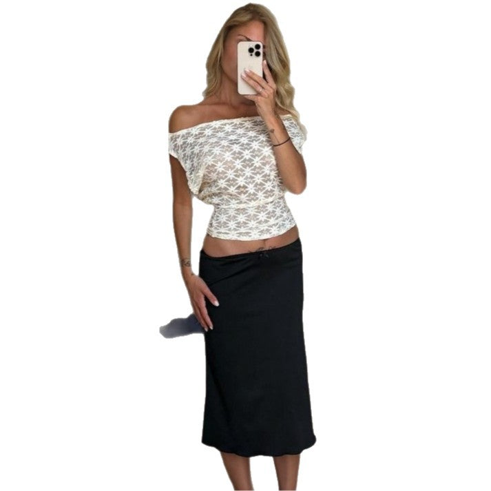 Dame Off-Shoulder Blonde Topp med blomsterdesign Skjora