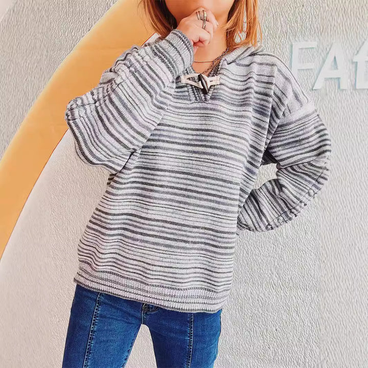 Women's Striped Hoodie with Wide Sleeves and Drawstring Skjora