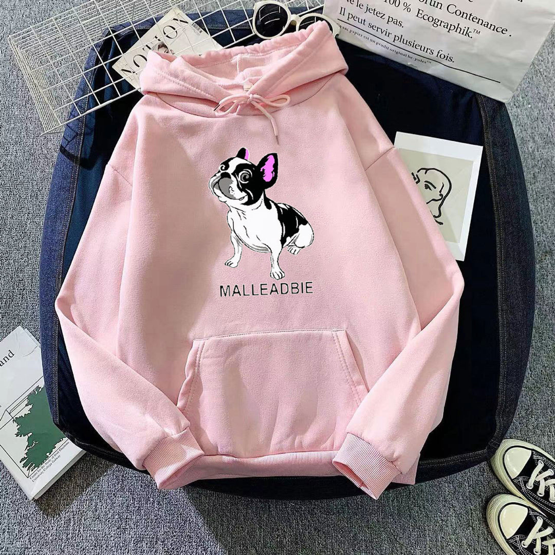 Dame hettegensere med kreativ fransk bulldogmotiv Skjora