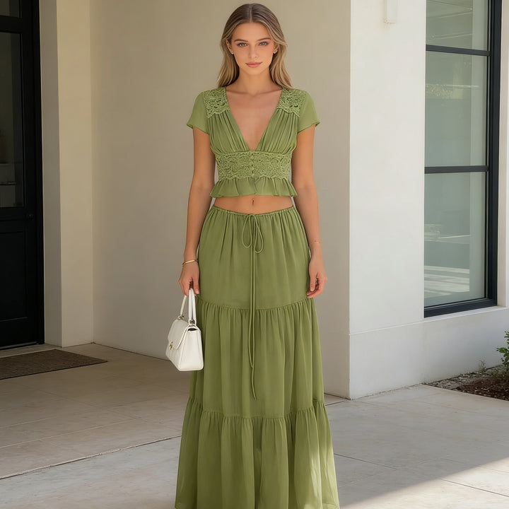 Damer Løs Maxi-Kjole med elegant rynking og cropped topp Skjora