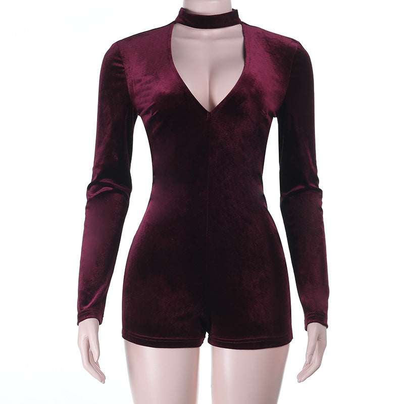 Damer elegant jumpsuit med dyp V-hals og langermet innpakningsdetalj Skjora