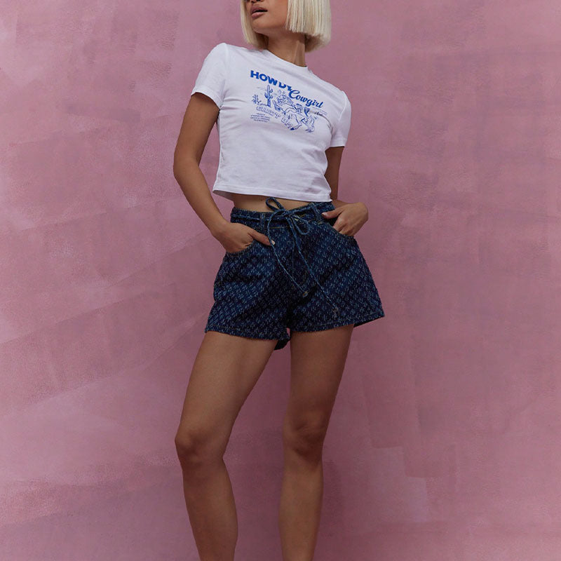 Dame denim shorts med justerbar midje og trendy snitt