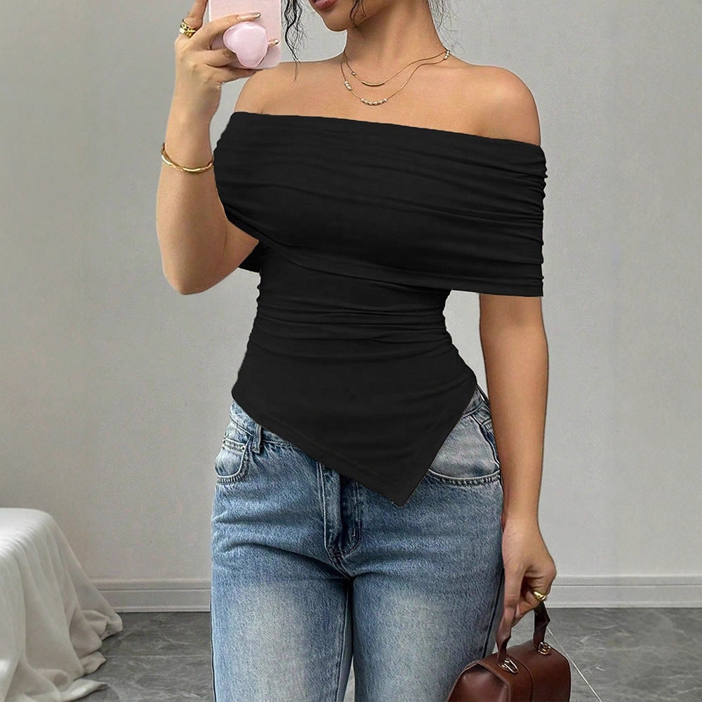 Damer Off-Shoulder Bluser med asymmetrisk kant og rynketing Skjora