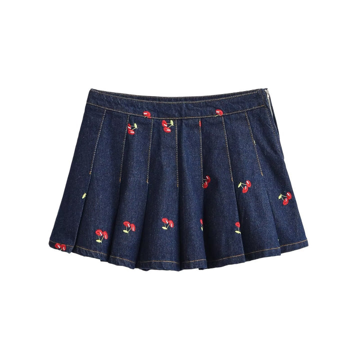 Dame jeansrulle med detaljerte broderier og plisserte design Skjora