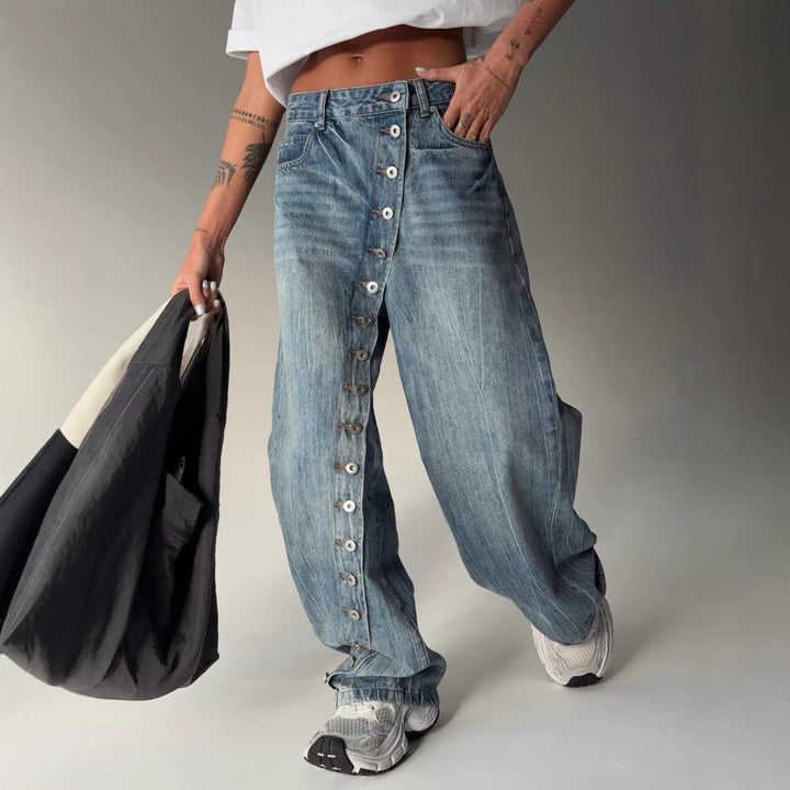 Kvinnevidde jeans med kontinuerlig knappestolpe Skjora