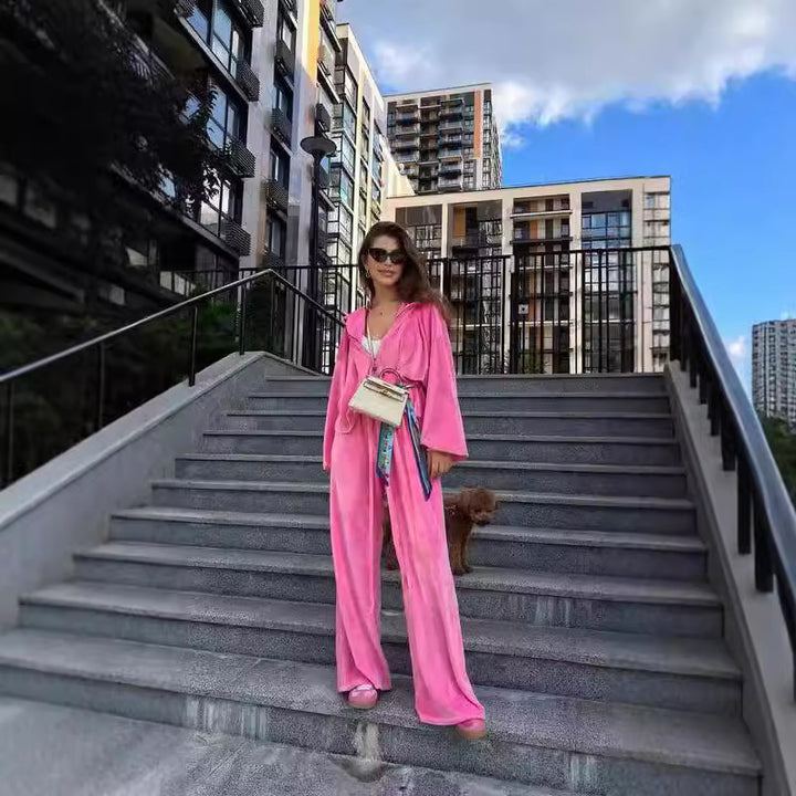 Dame Casual Joggingdress Sett med Løs Passform Topp og Behagelige Bukser
