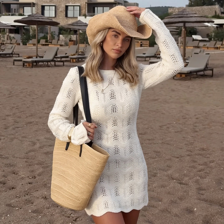 Damen Häkel-Strandkleid mit weichem Netzdesign Skjora