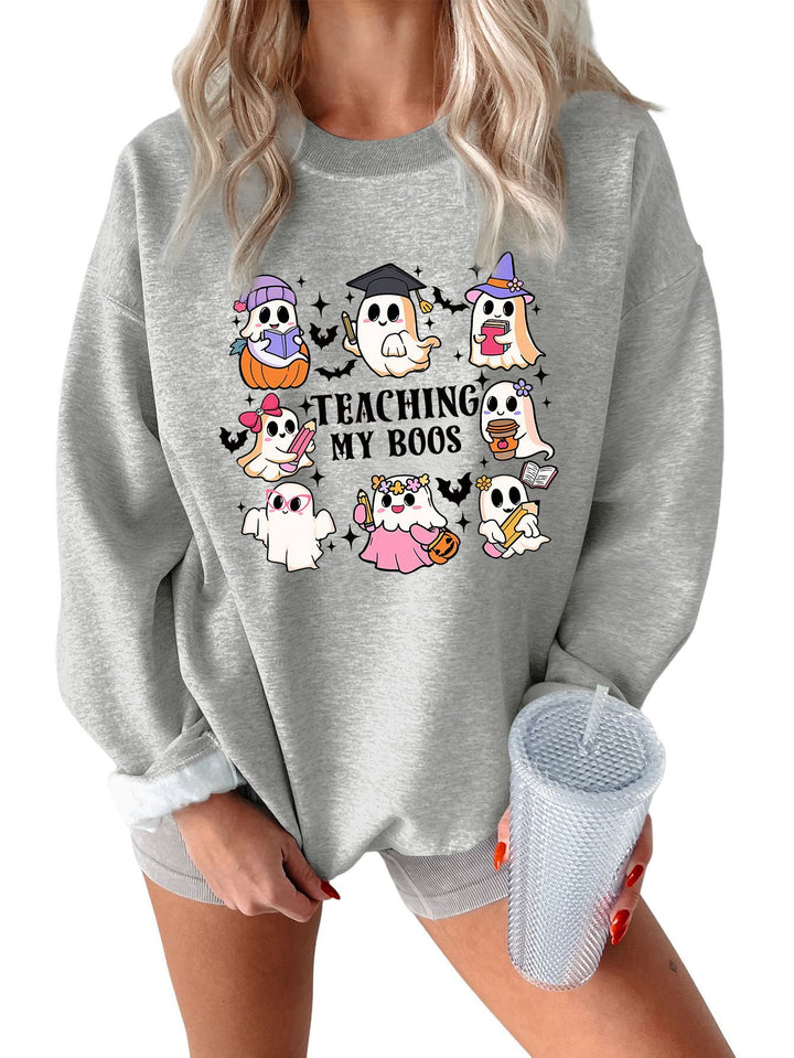 Kvinners sweatshirt med lekent Halloween-design og avslappet passform Skjora