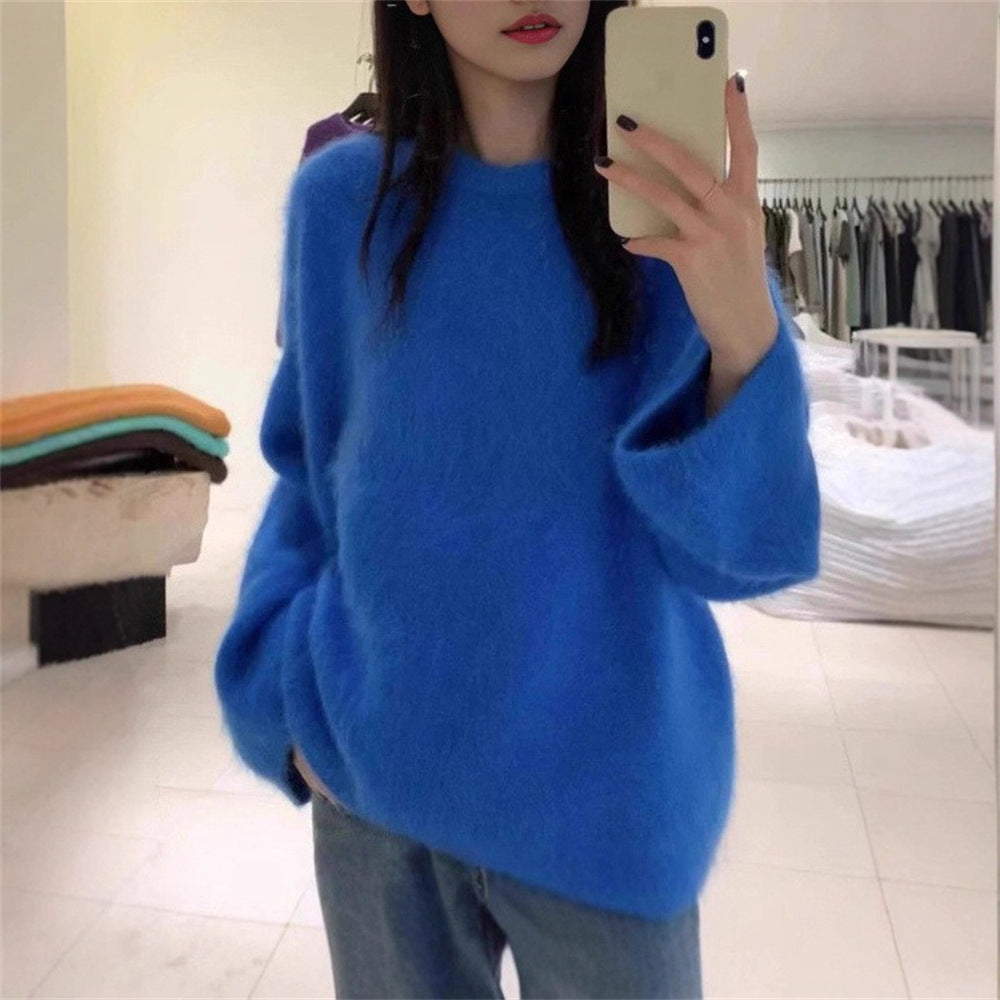 Kvinners fluffy genser med oversized snitt laget av mohairull Skjora