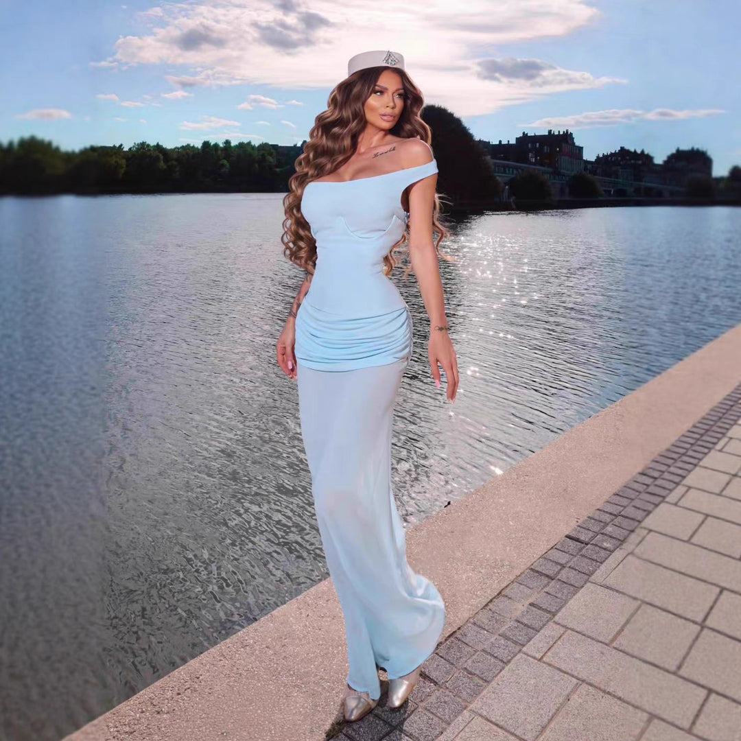 Damer Elegant Maxikjole med asymmetrisk design og sofistikerte draperinger Skjora