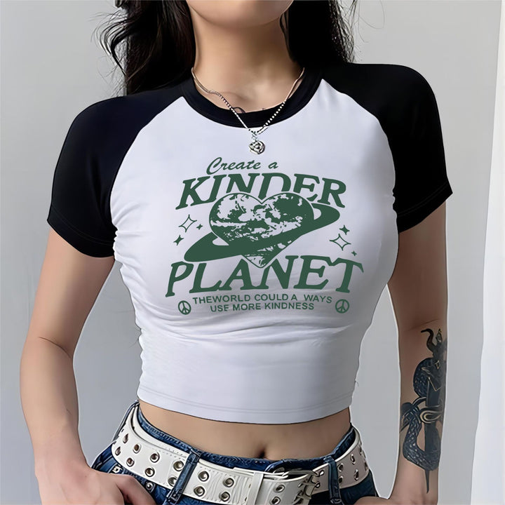Dame crop-top med motiverende tekst og avslappet snitt Skjora