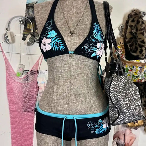 Dame-bikini-sett med blomsterdesign og justerbare stropper Skjora