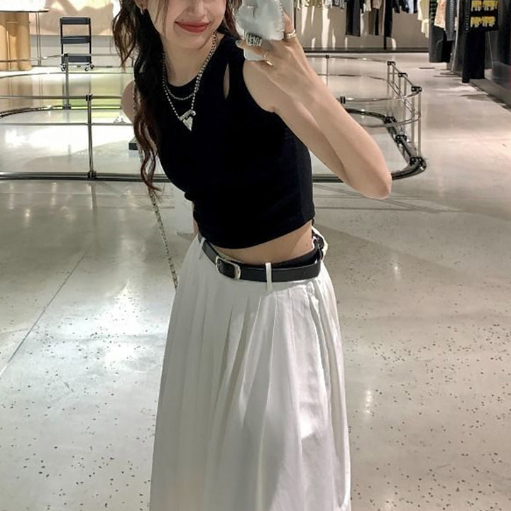 Dame crop top med elastisk midjebånd og asymmetrisk utringning Skjora