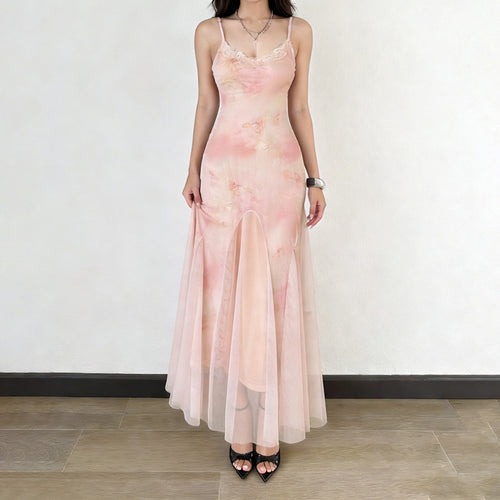 Dame elegant maxikjole i transparent spandex og blomsterdesign Skjora