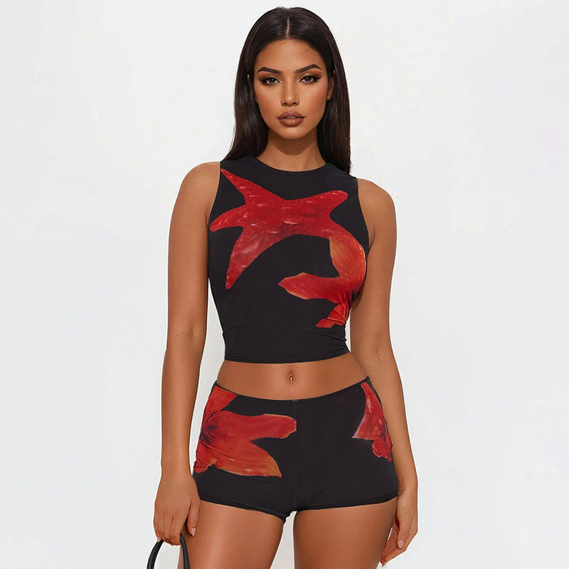 Dame Sporty Crop-Top og shorts sett Skjora