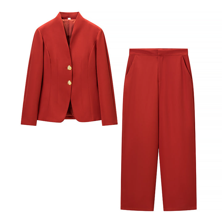 Women's Elegant Blazer and Pants Set with Gold Buttons Skjora