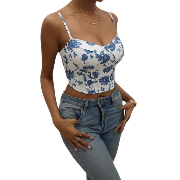 Dame blomster mønster cropped topp Skjora