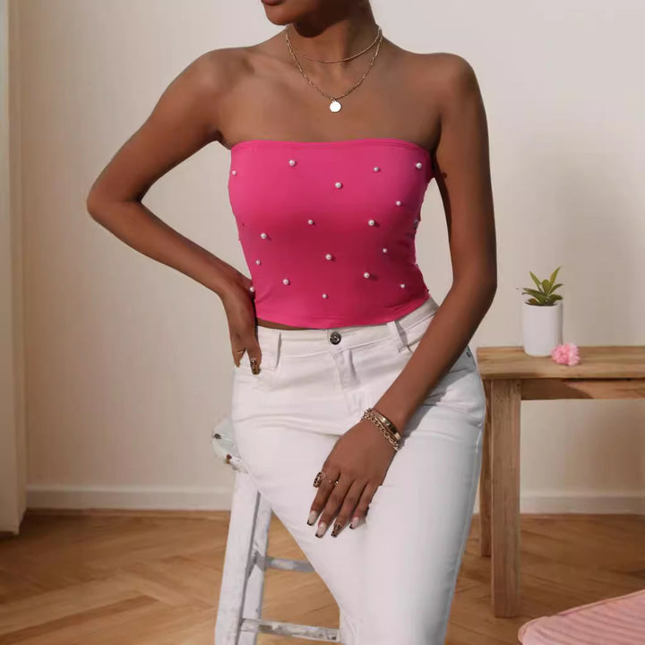 Dame Bandeau-Top med elegante perleapplikasjoner Skjora