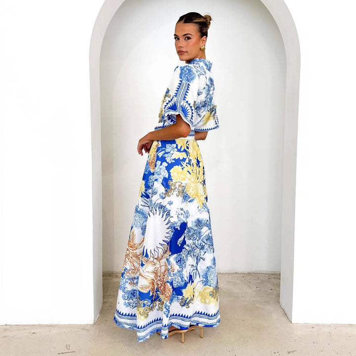 Damer Elegant Maxi Kjole med Blomsterdesign og Splitt Kant Skjora