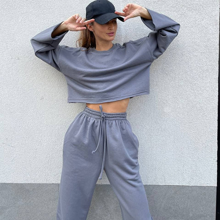 Damer casual joggedress med høy midje og elastisk liv