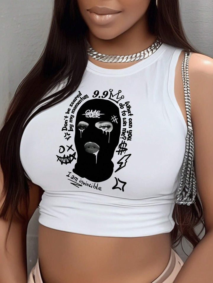 Dame Crop-Topp med moderne grafisk trykk og trendy spenne Skjora