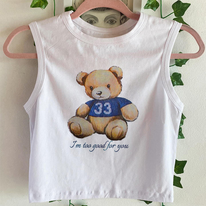 Dame cropped T-skjorte med leken bjørnemotiv Skjora