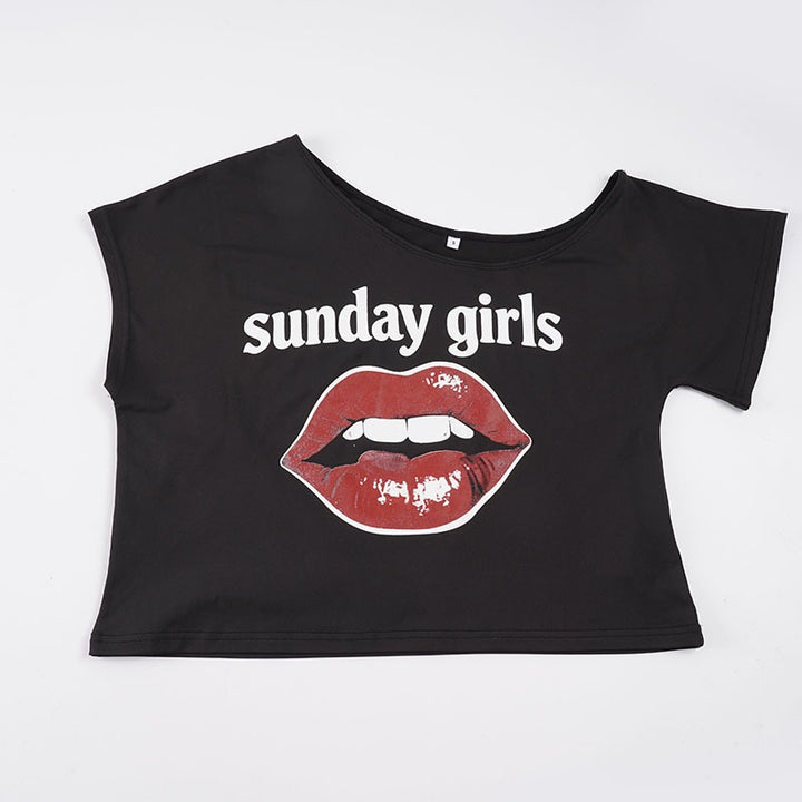 Dame Trendy Crop-Top med moderne leppemotiv Skjora