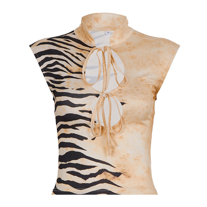 Dame Figurtilpasset Korteermet Overdel med Halterneck og asymmetrisk Design Bluse