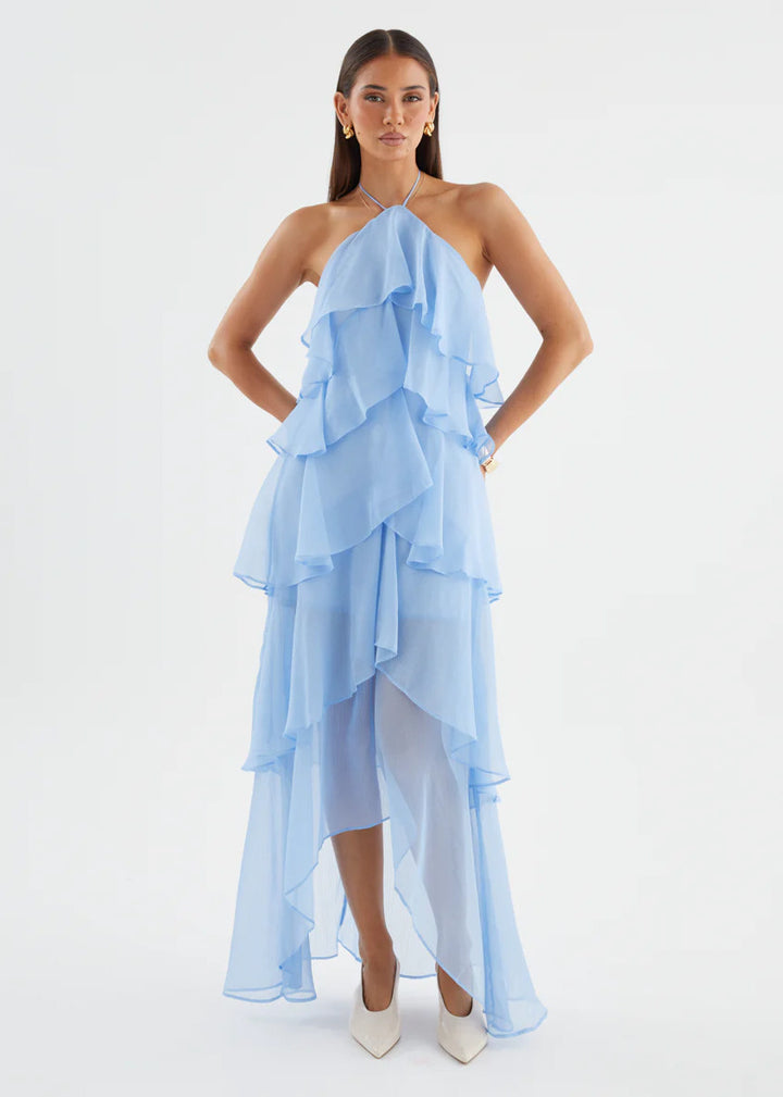 Kvinne Chiffon Maxi Kjole med Multi-Lag Ruffle Detaljer Skjora