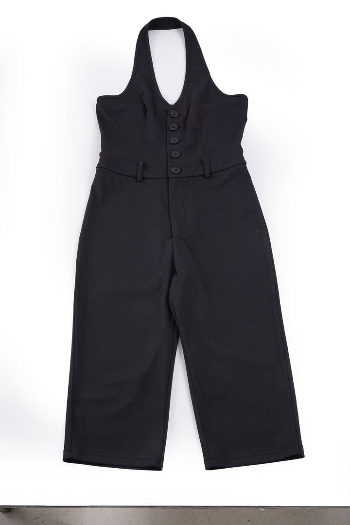 Dame jumpsuit med dyp V-hals og elegant knappdetalj Skjora