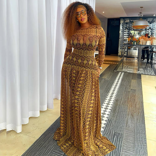 Women's Floral Print Maxi Dress with Elegant Chiffon Skirt