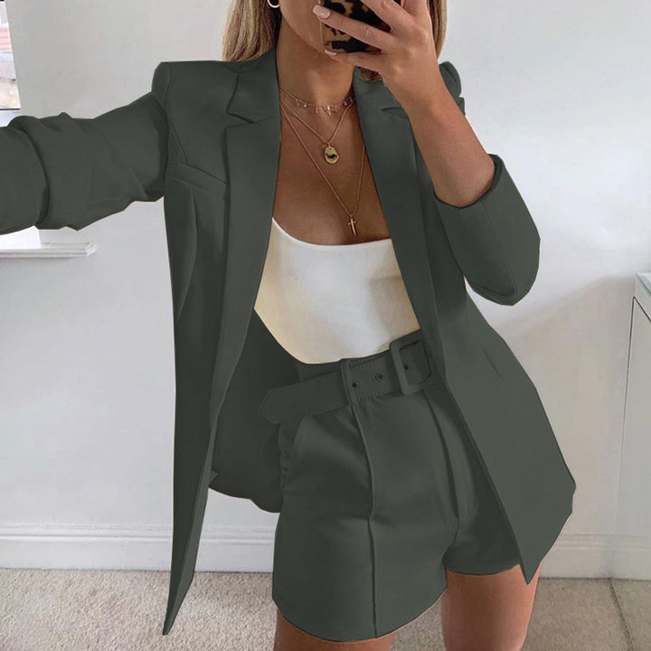 Dame Modisk Blazer-set med figursydd snitt og høy midje shorts Skjora