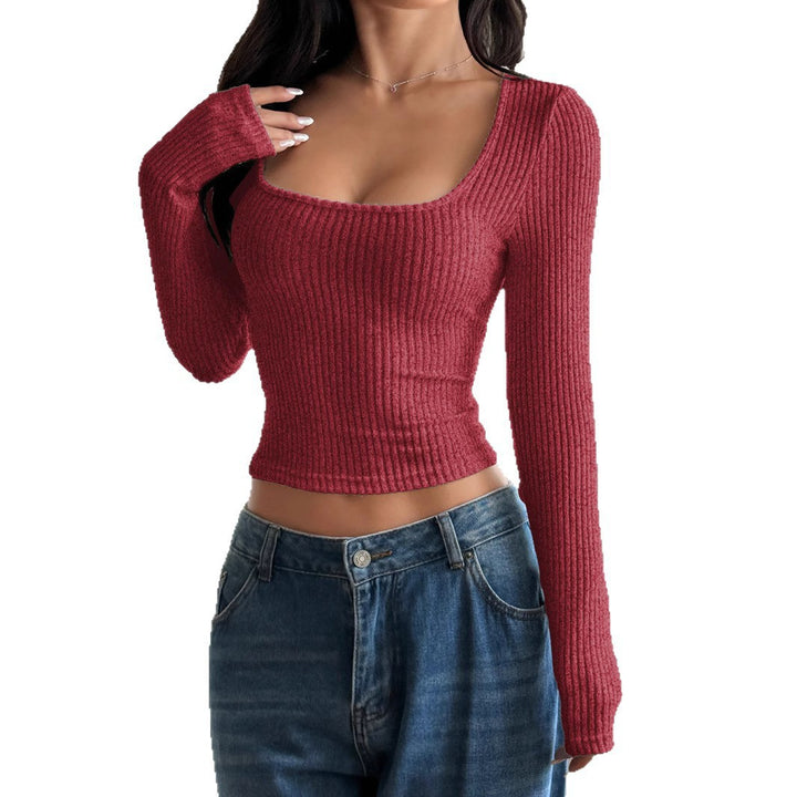Damer Langermet Crop Top med Ribbestruktur Skjora