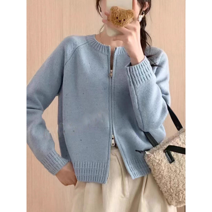 Dame cardigan med glidelås og høy krage Skjora