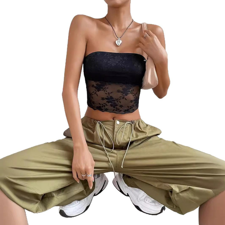 Dame gjennomsiktig Crop-Top med florale detaljer Skjora