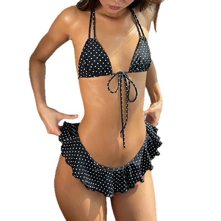 Damer leken triangel-bikini-set med volanger og bånd Skjora