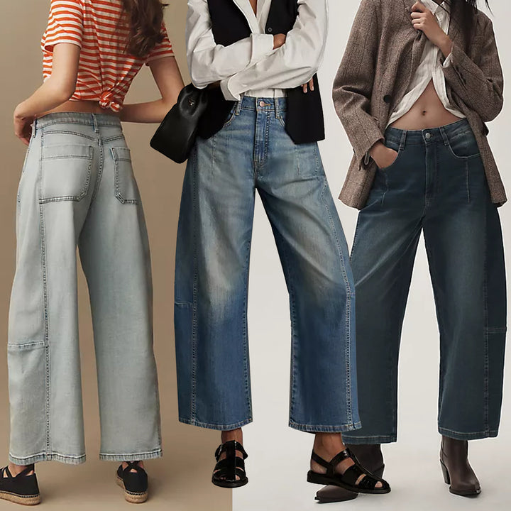 Dame baggy denimbukser i moderne snitt med høy midje Skjora