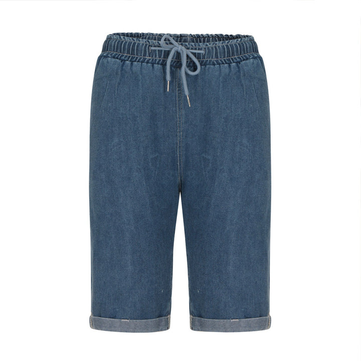 Women's Denim Shorts with Elastic Waist and Relaxed Fit Skjora