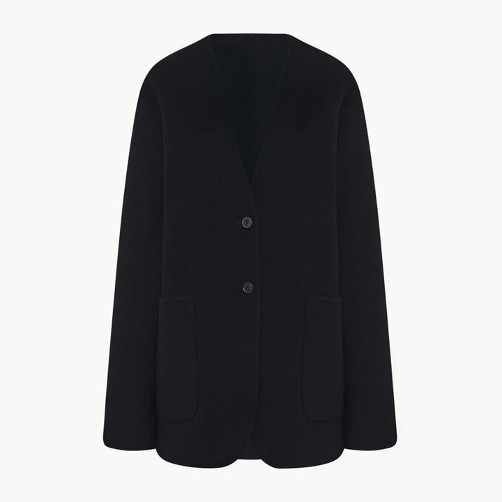 Dame elegant strikk blazer med stor revers og praktiske lommer Skjora