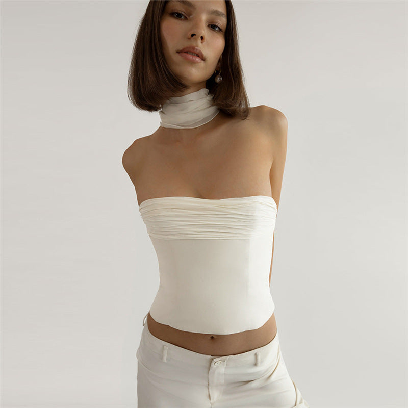 Dame Bandeau-top med elegant chiffonoverdel Skjora