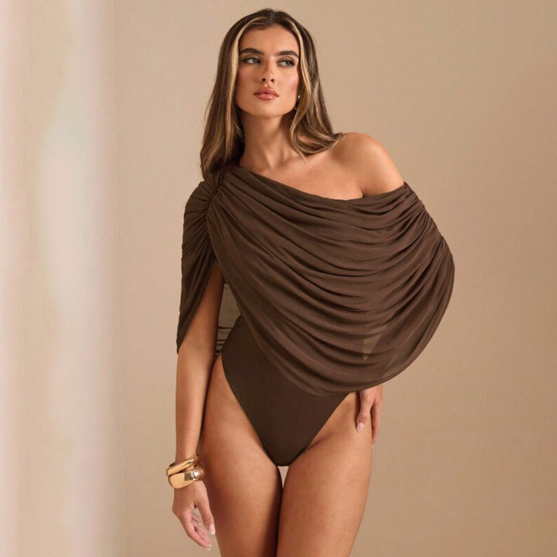 Dame En-sidig Chiffon-Bodysuit med Draperinger Skjora
